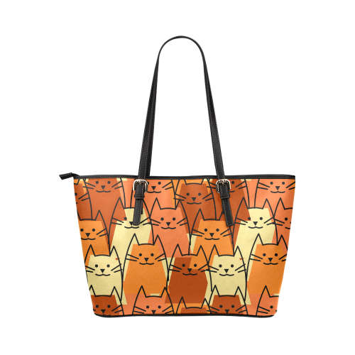 Cute Cats Leather Tote Bag/Large (Model 1651)