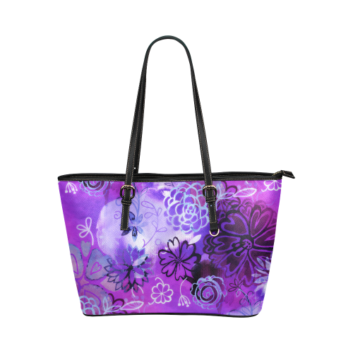 Urban Purple Flowers Leather Tote Bag/Small (Model 1651)