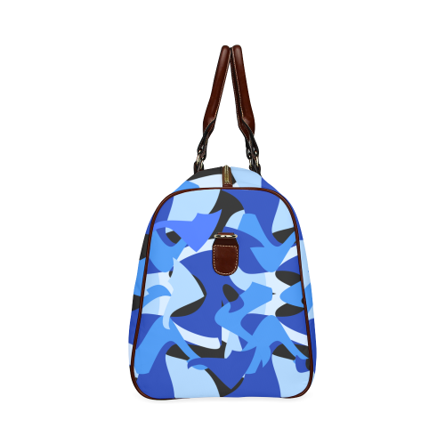 A201 Abstract Shades of Blue and Black Waterproof Travel Bag/Large (Model 1639)