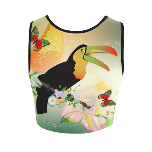 Funny toucan with flowers Women's Crop Top (Model T42)