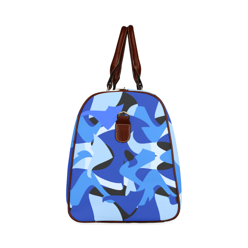 A201 Abstract Shades of Blue and Black Waterproof Travel Bag/Large (Model 1639)