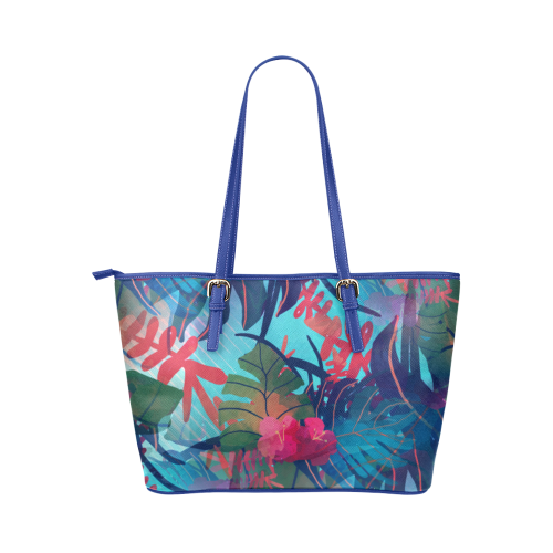 Tropical Blues Leather Tote Bag/Large (Model 1651)