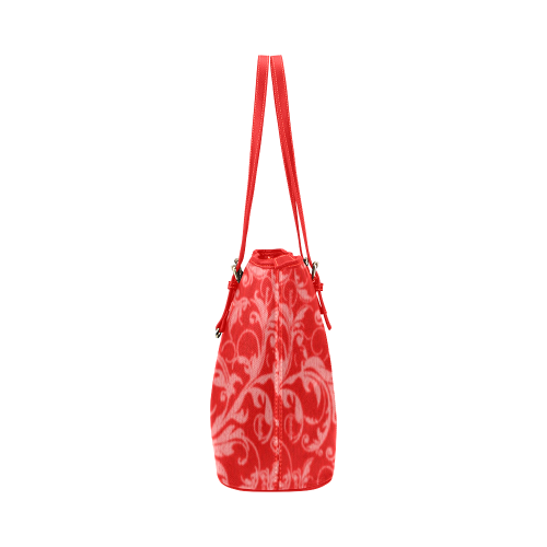 Vintage Swirls Coral Red Leather Tote Bag/Large (Model 1651)