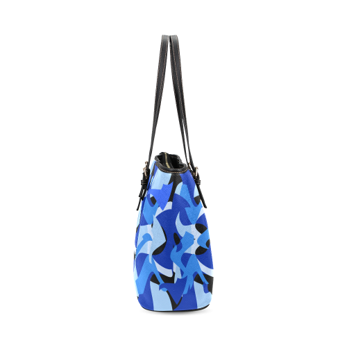 A201 Abstract Shades of Blue and Black Leather Tote Bag/Large (Model 1640)