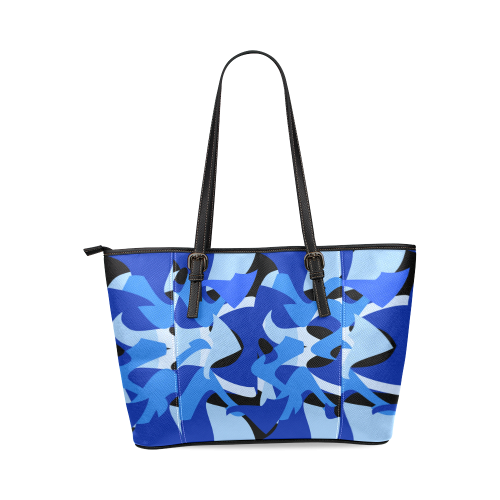 A201 Abstract Shades of Blue and Black Leather Tote Bag/Small (Model 1640)