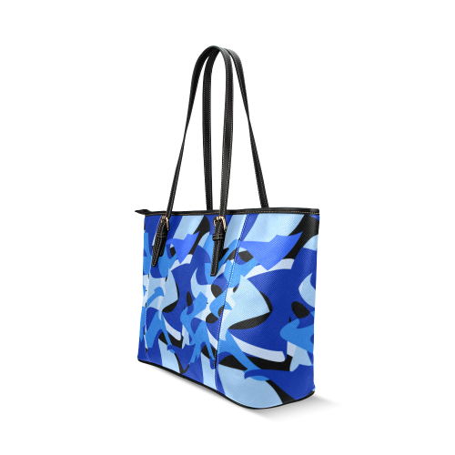 A201 Abstract Shades of Blue and Black Leather Tote Bag/Small (Model 1640)