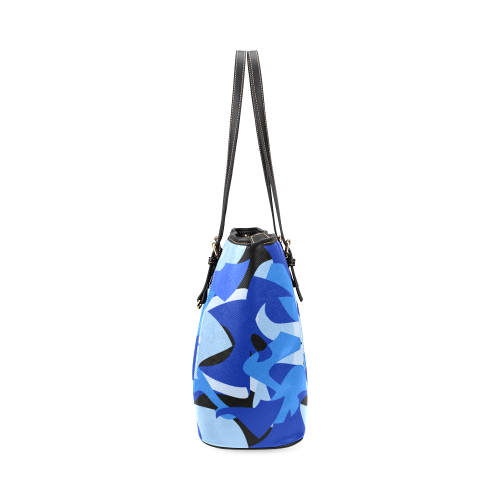 A201 Abstract Shades of Blue and Black Leather Tote Bag/Small (Model 1640)
