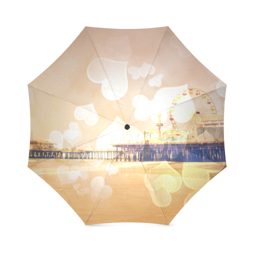Yellow Bokeh Hearts Santa Monica Pier Foldable Umbrella (Model U01)
