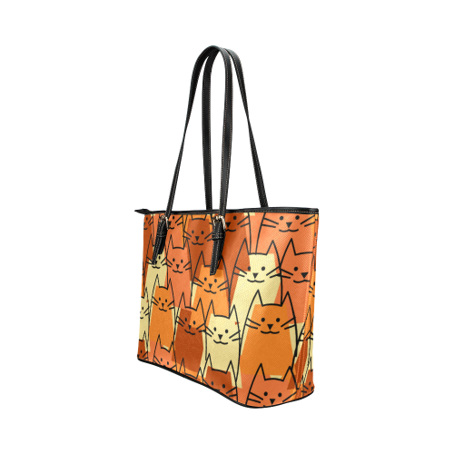 Cute Cats Leather Tote Bag/Large (Model 1651)