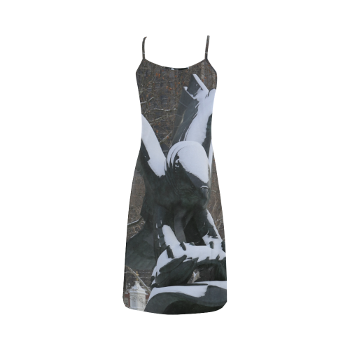 NYC Snowy Winter Eagle Statue Alcestis Slip Dress (Model D05)