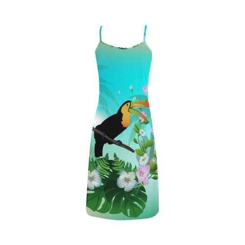 Cute toucan with flowers Alcestis Slip Dress (Model D05)