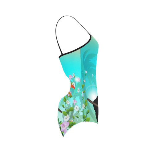 Cute toucan with flowers Strap Swimsuit ( Model S05)