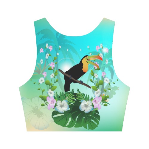 Cute toucan with flowers Women's Crop Top (Model T42)