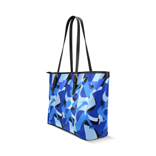 A201 Abstract Shades of Blue and Black Leather Tote Bag/Large (Model 1640)