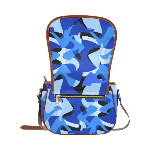 A201 Abstract Shades of Blue and Black Saddle Bag/Small (Model 1649) Full Customization