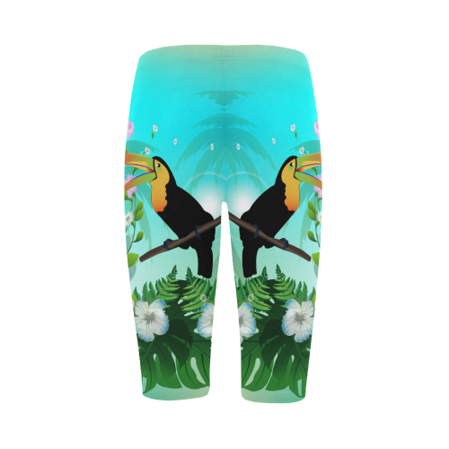 Cute toucan with flowers Hestia Cropped Leggings (Model L03)