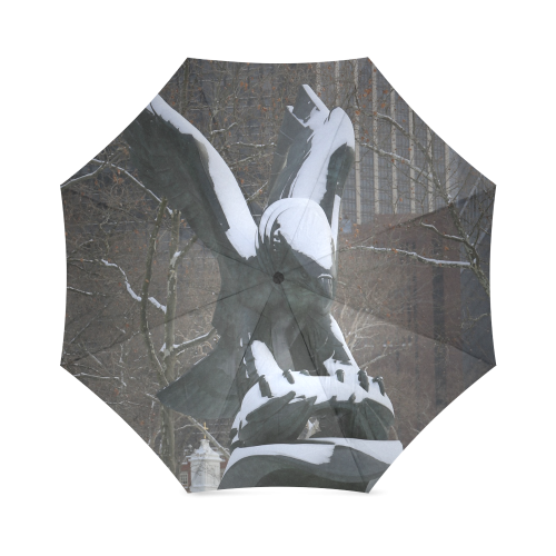 NYC Snowy Winter Eagle Statue Foldable Umbrella (Model U01)