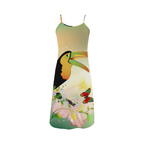 Funny toucan with flowers Alcestis Slip Dress (Model D05)