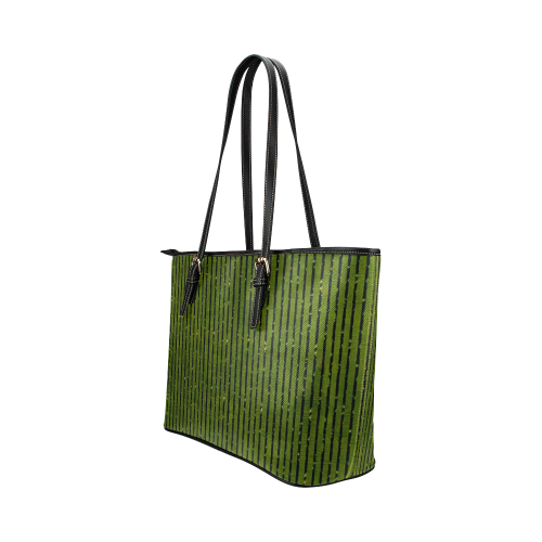Green Stripe Leather Tote Bag/Large (Model 1651)