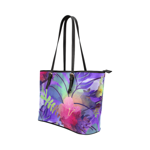 Purple Tropics Pillow Leather Tote Bag/Large (Model 1651)