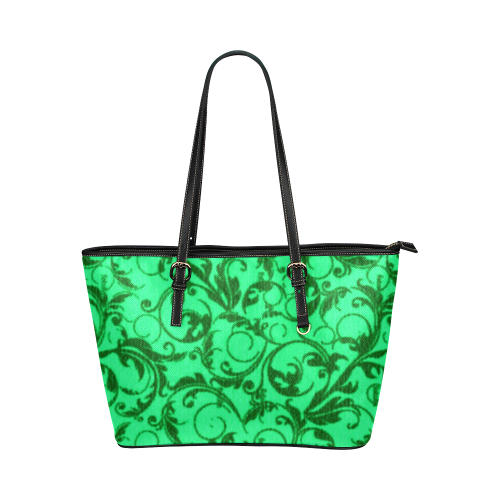 Vintage Swirls Green Leather Tote Bag/Large (Model 1651)