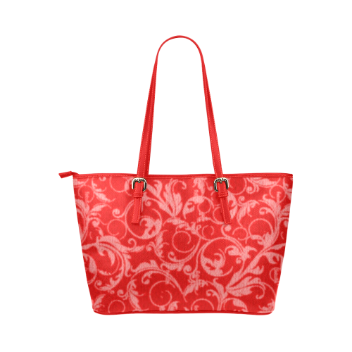 Vintage Swirls Coral Red Leather Tote Bag/Large (Model 1651)