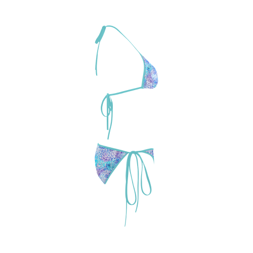 Boho Flower Doodle On Blue Watercolor Custom Bikini Swimsuit