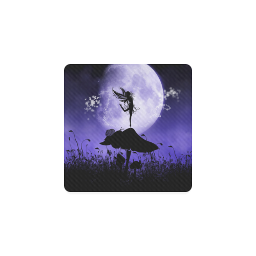 A beautiful fairy dancing on a mushroom silhouette Square Coaster