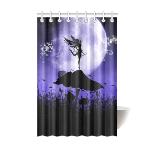A beautiful fairy dancing on a mushroom silhouette Shower Curtain 48"x72"