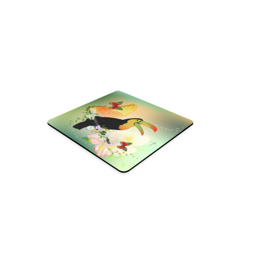 Funny toucan with flowers Square Coaster