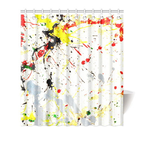 Yellow & Black Paint Splatter Shower Curtain 66"x72"