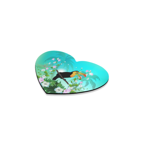 Cute toucan with flowers Heart Coaster