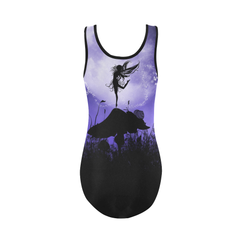 A beautiful fairy dancing on a mushroom silhouette Vest One Piece Swimsuit (Model S04)