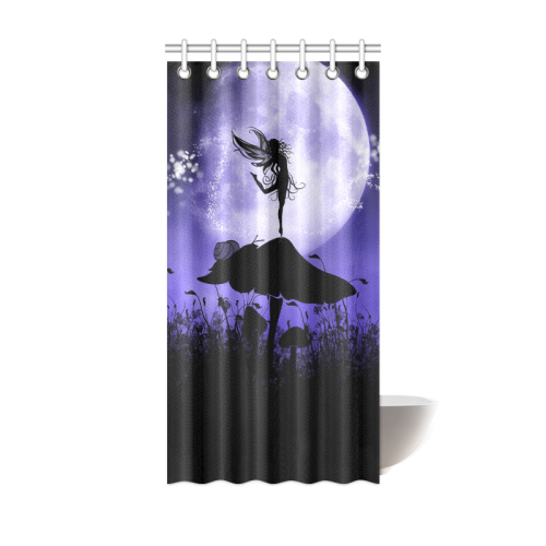 A beautiful fairy dancing on a mushroom silhouette Shower Curtain 36"x72"