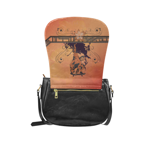 Skadeboarder with floral elements Classic Saddle Bag/Small (Model 1648)