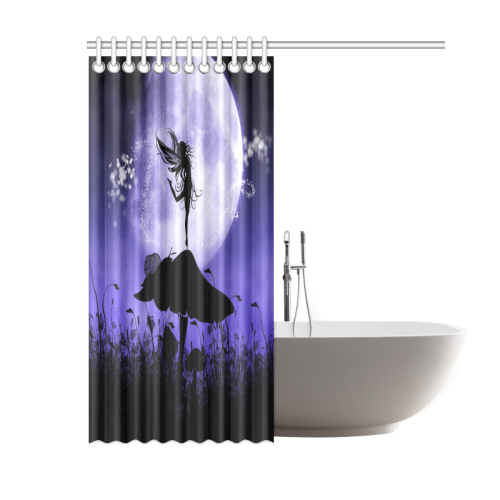 A beautiful fairy dancing on a mushroom silhouette Shower Curtain 60"x72"