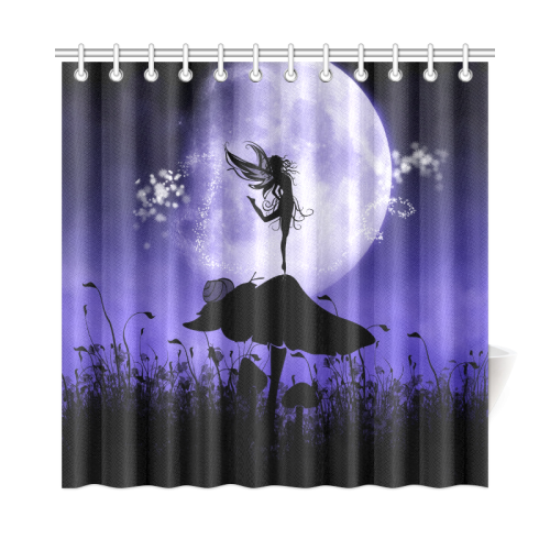 A beautiful fairy dancing on a mushroom silhouette Shower Curtain 72"x72"