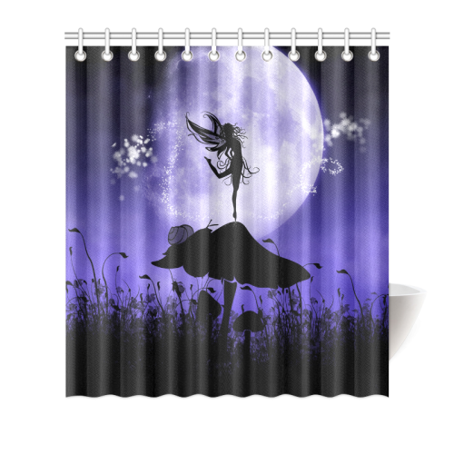 A beautiful fairy dancing on a mushroom silhouette Shower Curtain 66"x72"