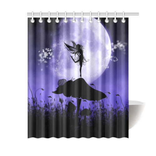 A beautiful fairy dancing on a mushroom silhouette Shower Curtain 60"x72"