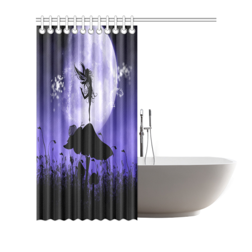 A beautiful fairy dancing on a mushroom silhouette Shower Curtain 66"x72"