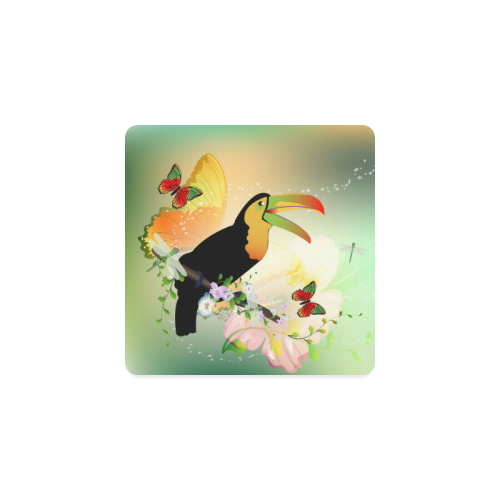Funny toucan with flowers Square Coaster