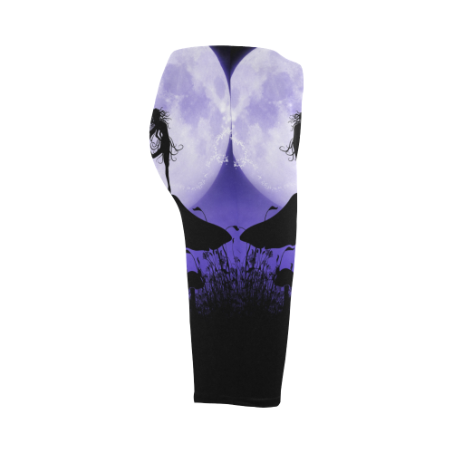 A beautiful fairy dancing on a mushroom silhouette Hestia Cropped Leggings (Model L03)