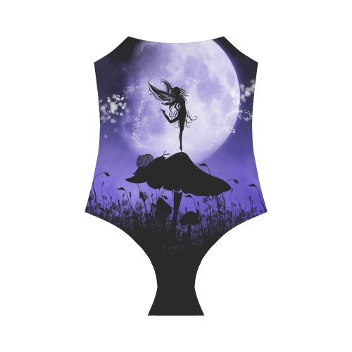 A beautiful fairy dancing on a mushroom silhouette Strap Swimsuit ( Model S05)