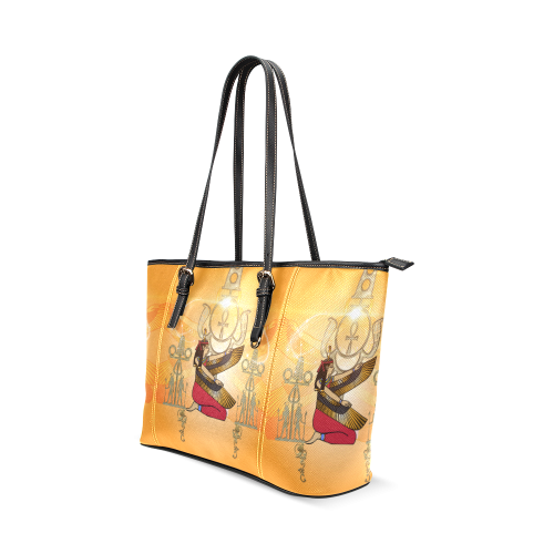 Beautiful Isis with egyptian sign Leather Tote Bag/Large (Model 1640)