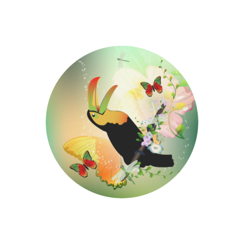 Funny toucan with flowers Round Mousepad