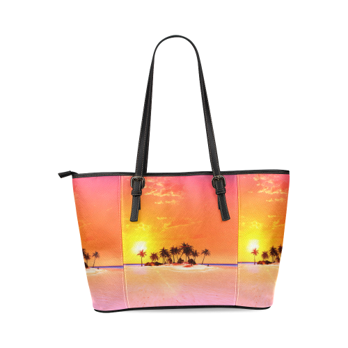 Wonderful sunset in soft colors Leather Tote Bag/Large (Model 1640)