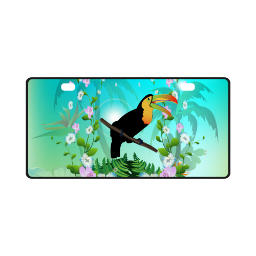 Cute toucan with flowers License Plate