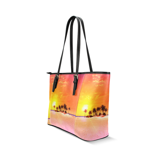 Wonderful sunset in soft colors Leather Tote Bag/Large (Model 1640)