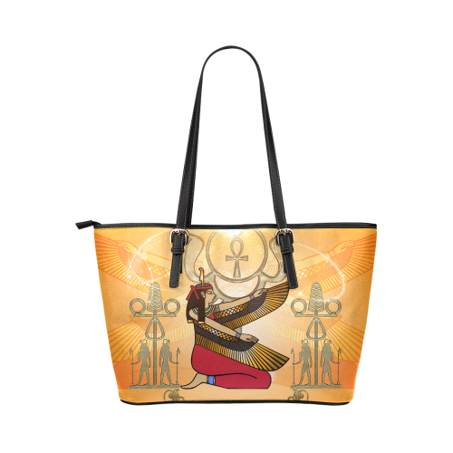Beautiful Isis with egyptian sign Leather Tote Bag/Small (Model 1651)