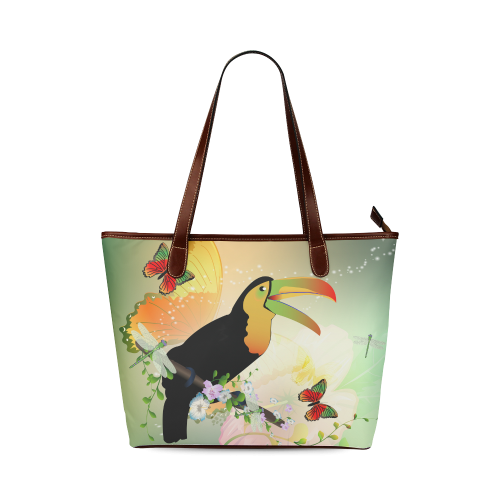 Funny toucan with flowers Shoulder Tote Bag (Model 1646)